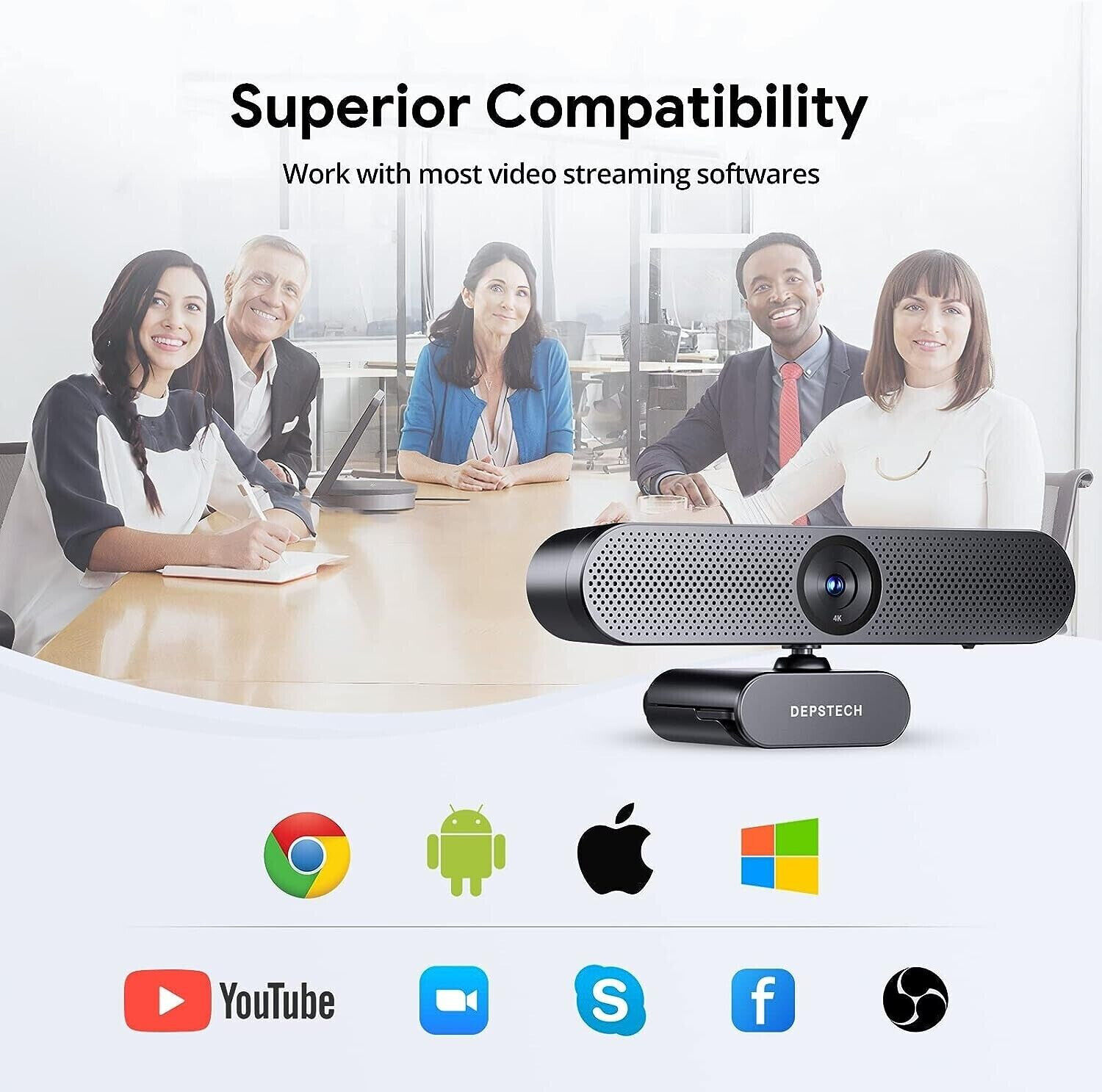 DEPSTECH DW50 Pro Webcam 4K Zoomable Camera with Microphone Remoteand Auto-Focus