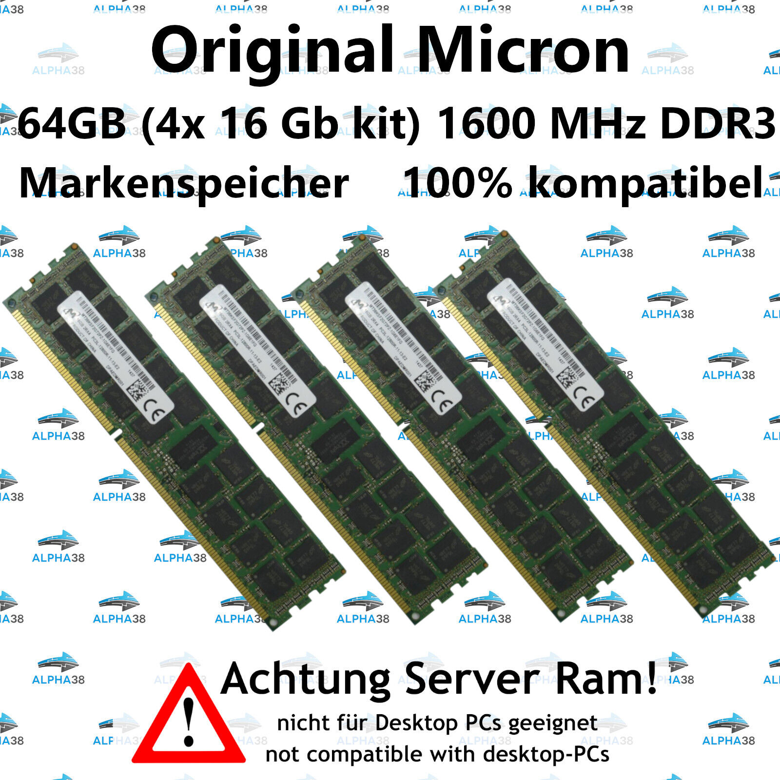 64 GB 4x 16 GB Rdimm ECC DDR3-1600 Lenovo IBM System x3300 x3500 M4 Server RAM