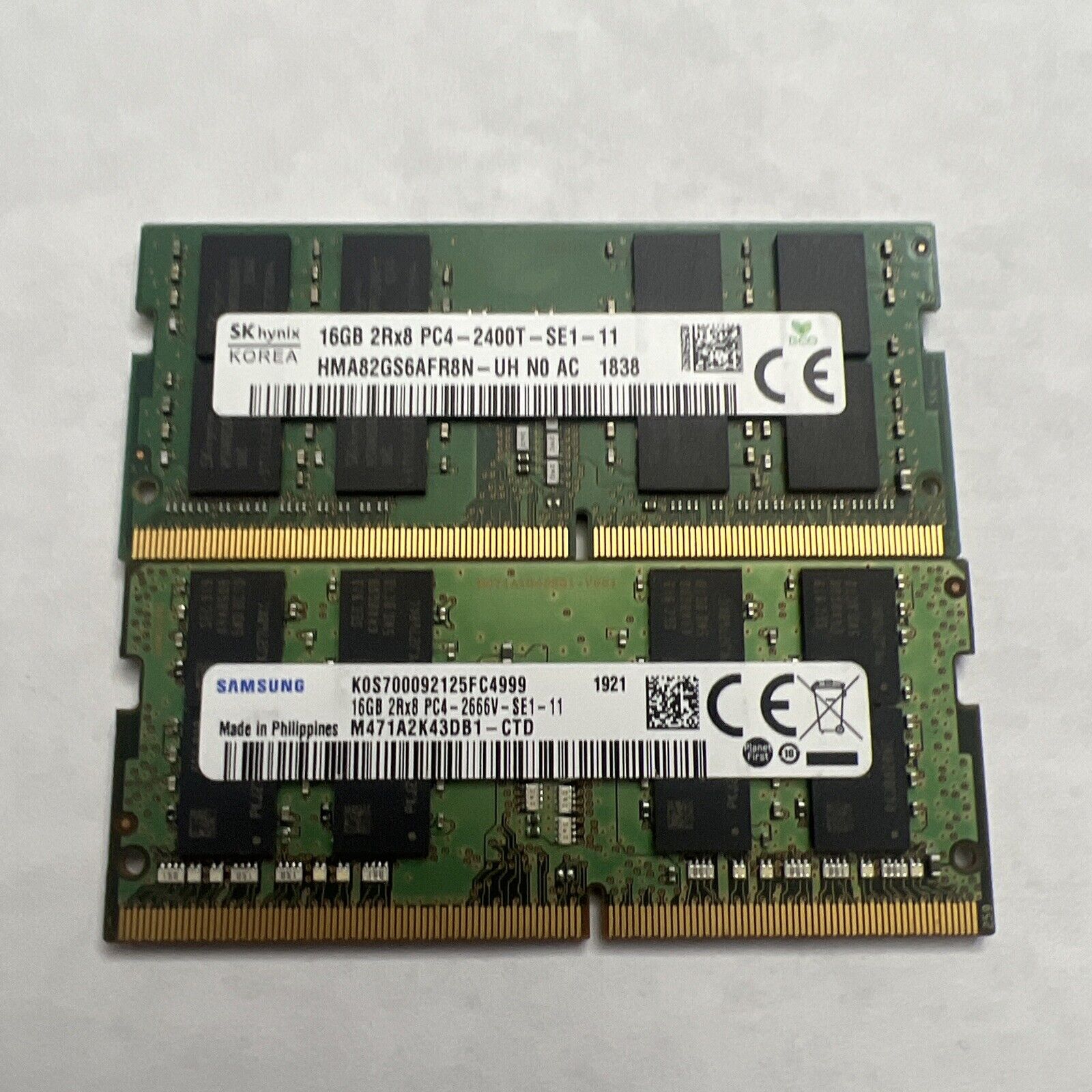 Lot of 2 units Mixed Brands 16GB DDR4 PC2400/2666V/ Laptop RAM