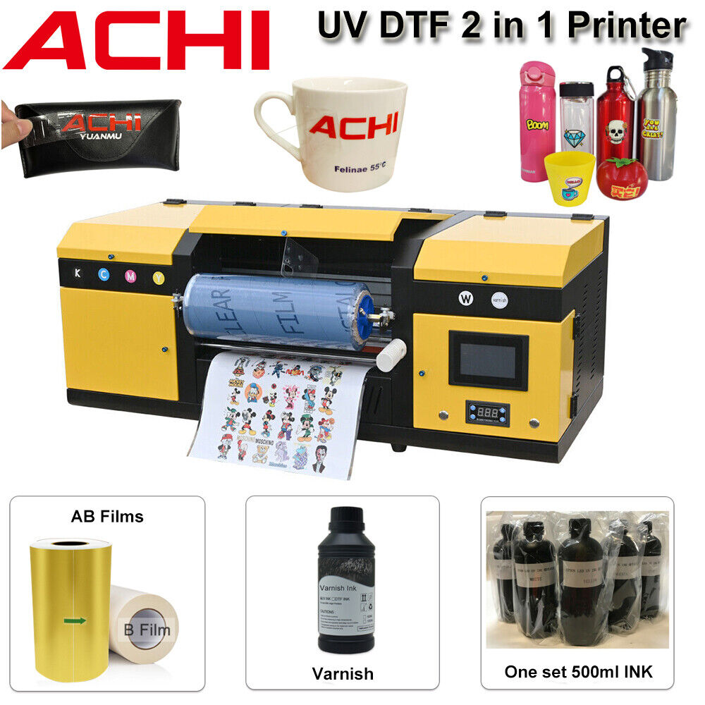 2 in 1 A3 UV DTF Printer Epson I608 Head Transfer Sticker & Varnish AB Film US