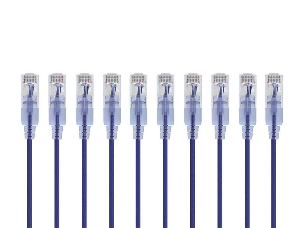 SlimRun Cat6A Ethernet Patch Cable RJ45 Stranded UTP Wire 30AWG 6in Purple 10pk