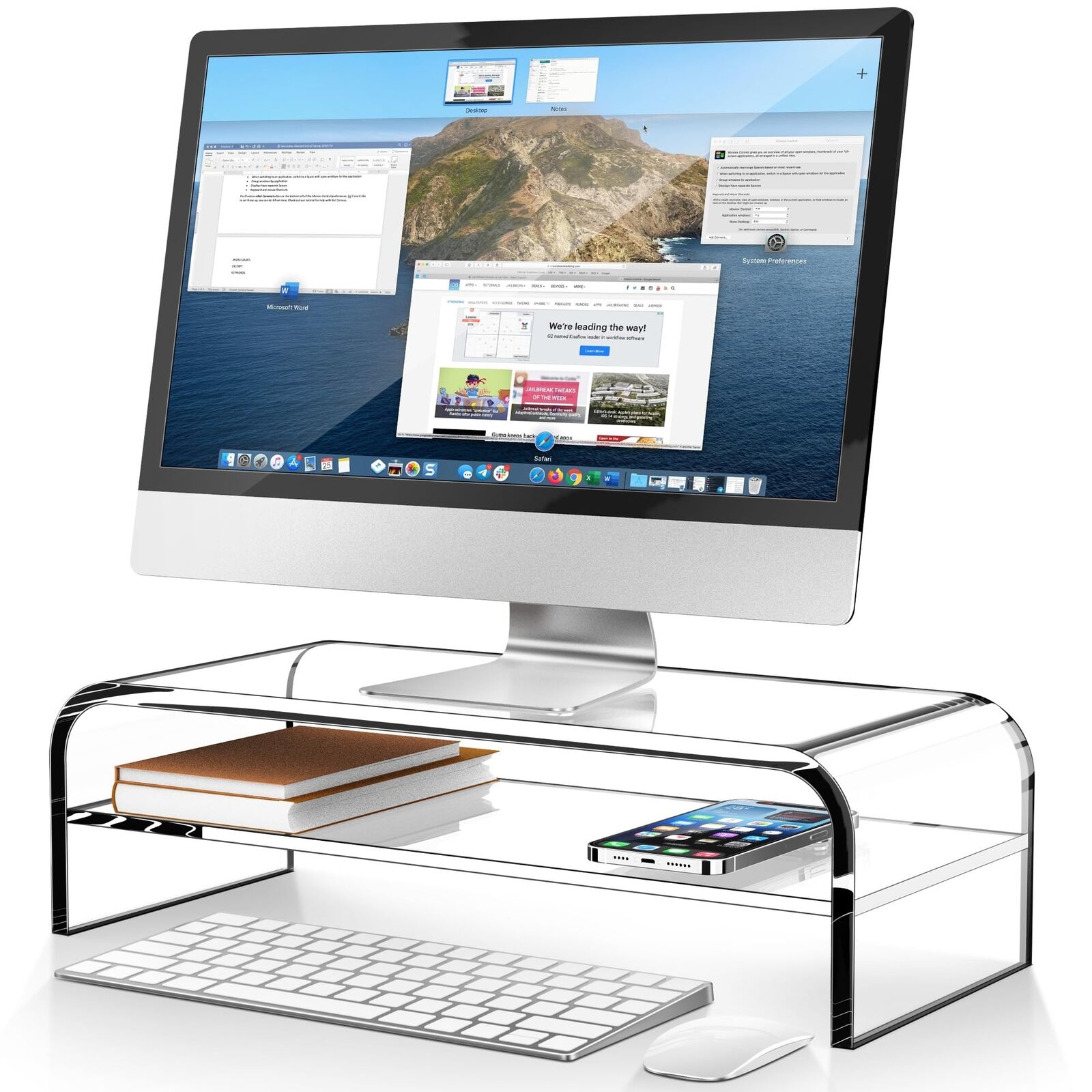 2-Tier Acrylic Monitor Stand, Computer Riser for Home Office, Clear Monitor R...