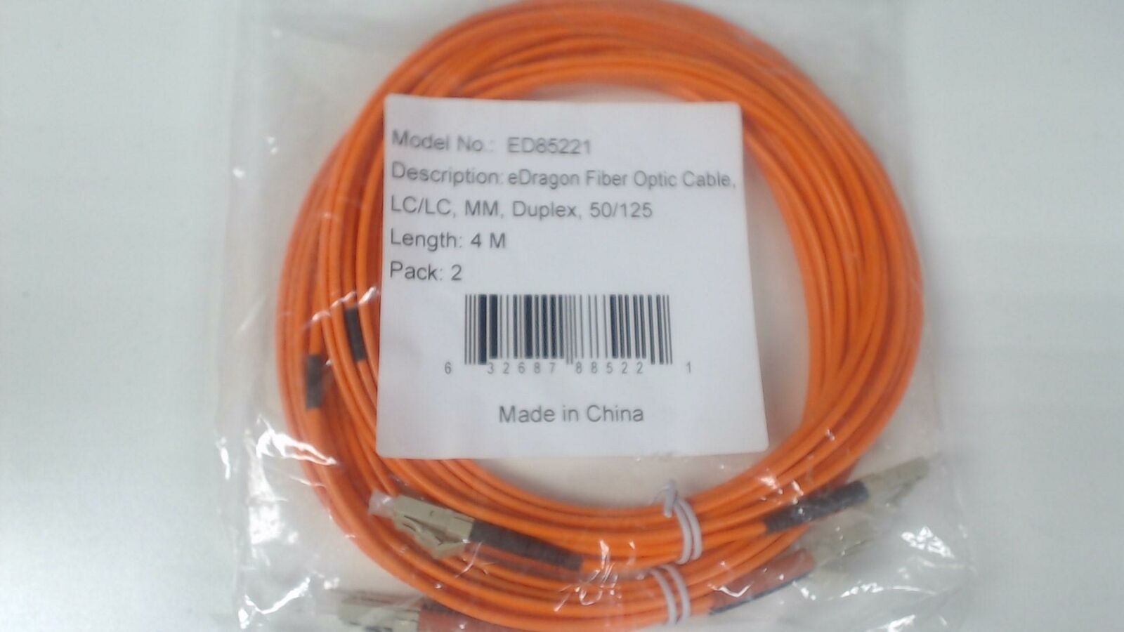 Pack of 2: 4m LC / LC Muiltimode Duplex 50/125 - Orange Fiber Cable -