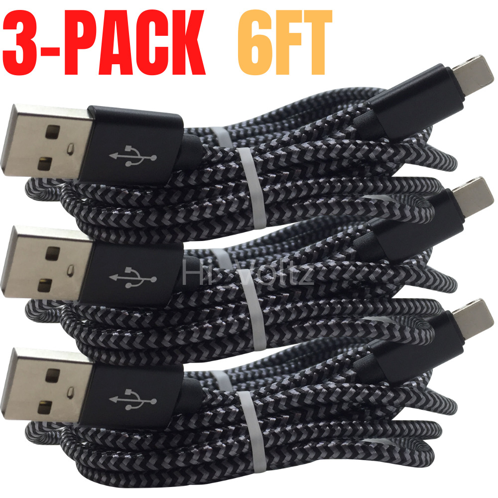 3 Pack 6Ft USB Charger Cable For iPhone 12 11 XS XR 8 7 6 SE Charging Data Cord