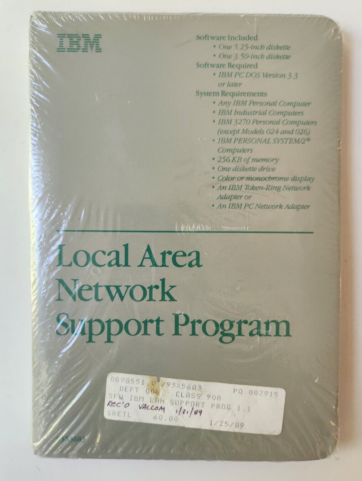 Vintage 1989 IBM Local Area Network Support  Program 93X5583 NEW Sealed