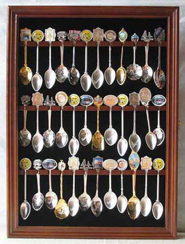 36 Spoon Display Case Rack Holder Wall Cabinet, glass door, SP01-WALN