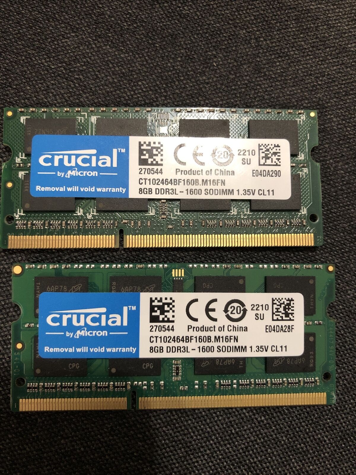 16GB Total. Crucial CT102464BF160B 2x8GB SO-DIMM PC3-12800 (DDR3-1600) Memory