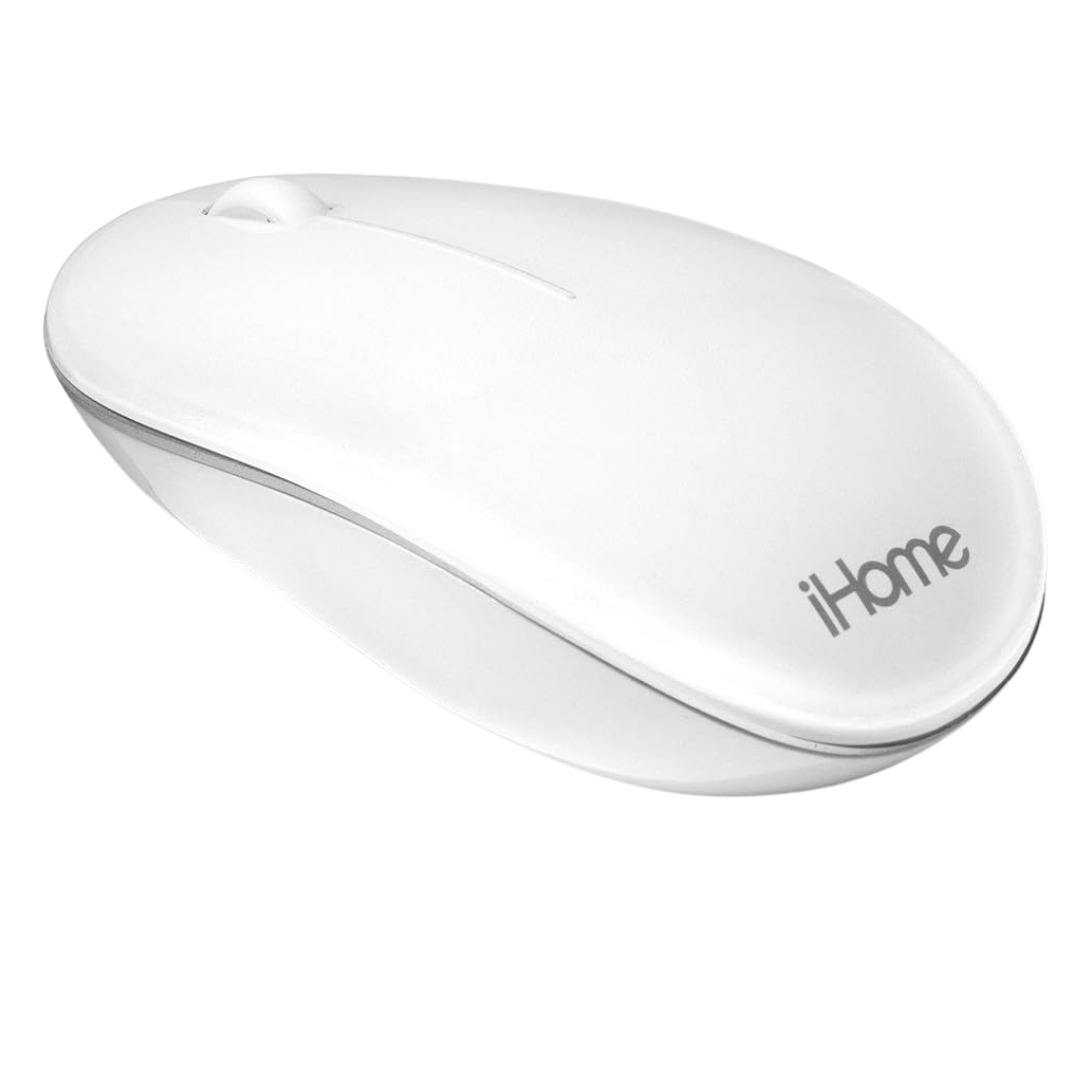 iHome Wireless Laser Mouse Ergonomic Bluetooth Ambidextrous Slim White for Mac