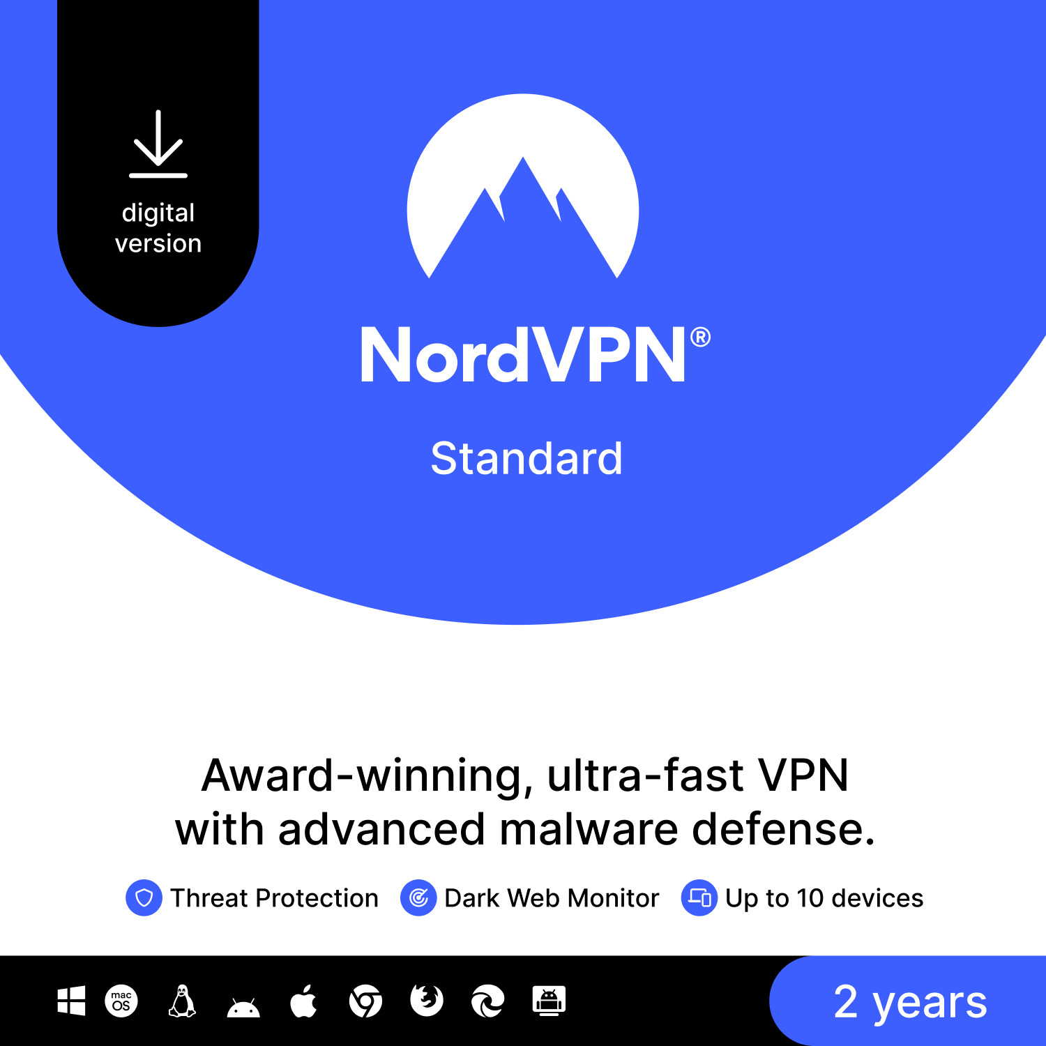 NordVPN Standard - 2-Year VPN & Cybersecurity Software for 10 Devices