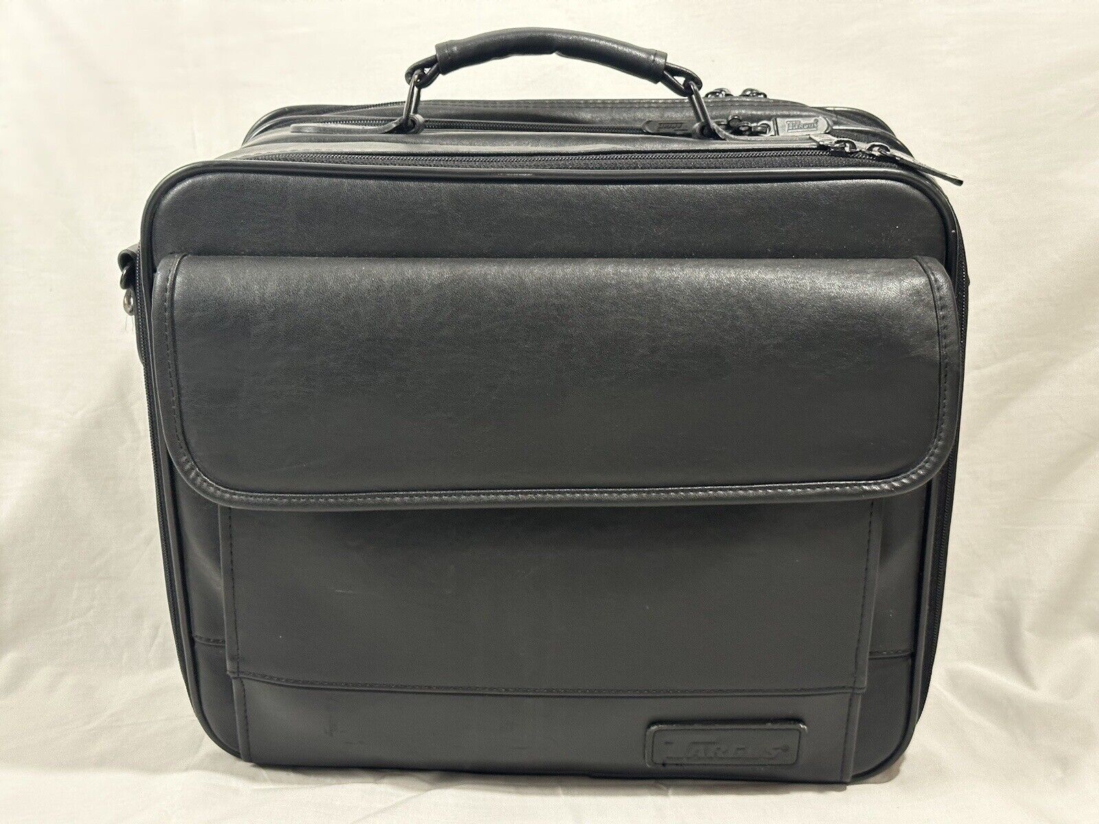 Vintage Targus Black Leather Padded Laptop Accessories Bag Travel Case Briefcase