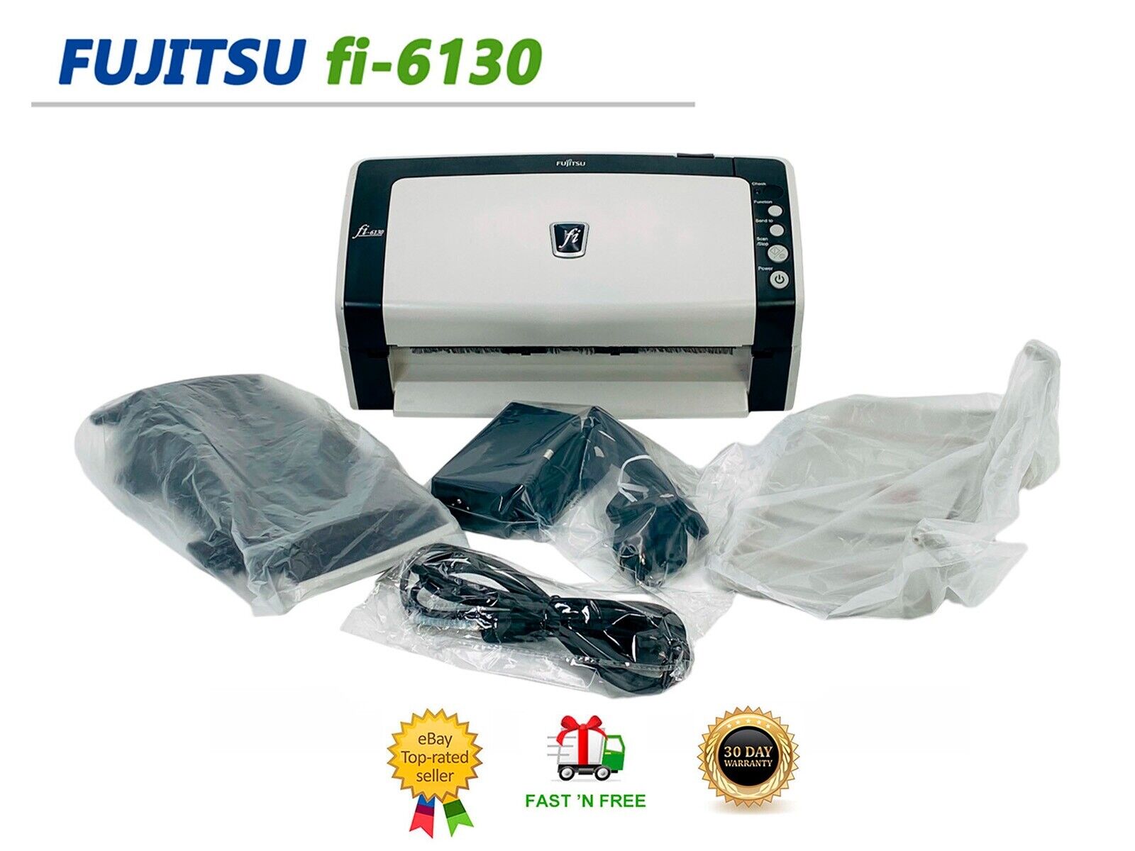 Fujitsu FI-6130 Duplex Document Color Scanner New Rollers New Trays New Adapter