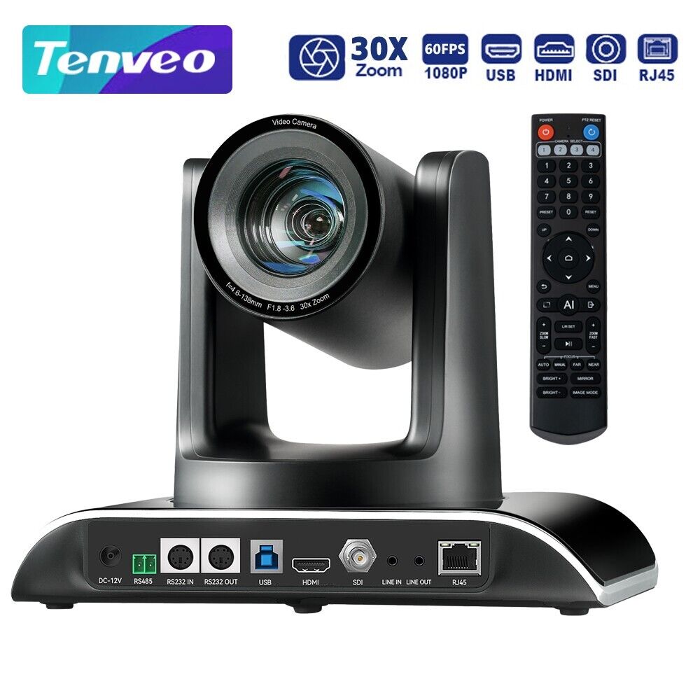 Tenveo 30X Optical Zoom AI Auto Tracking PTZ Camera 3G-SDI/HDMI/USB3.0/LAN PoE