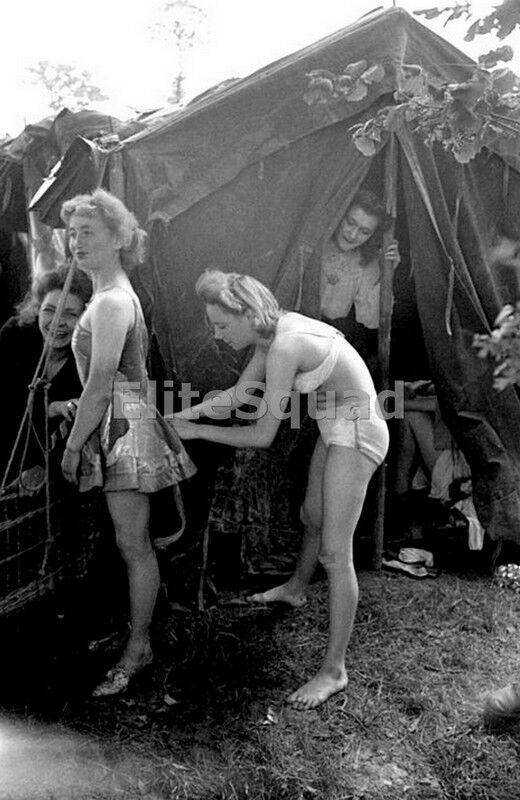 WW2 Photo two female entertainers preparing to act 1944 WWII 443
