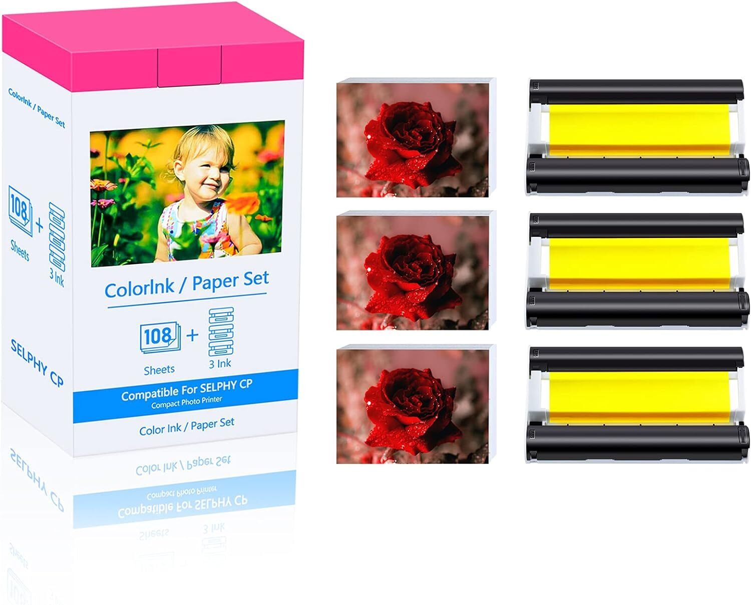KP-108IN 3 Color Ink and 108 Sheets 4x6 Photo Paper for Canon Selphy CP1500 1200