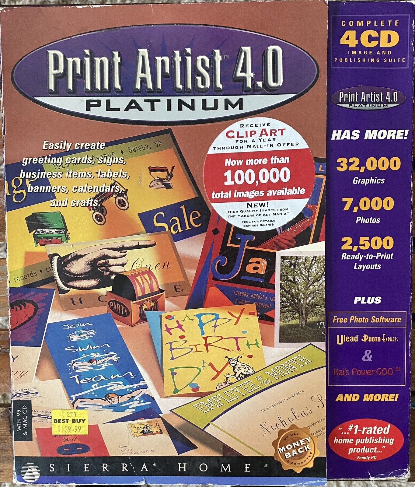 Print Artist 4.0 Platinum SIERRA HOME ©1998 Sierra On-Line WIN 95 & MAC CD