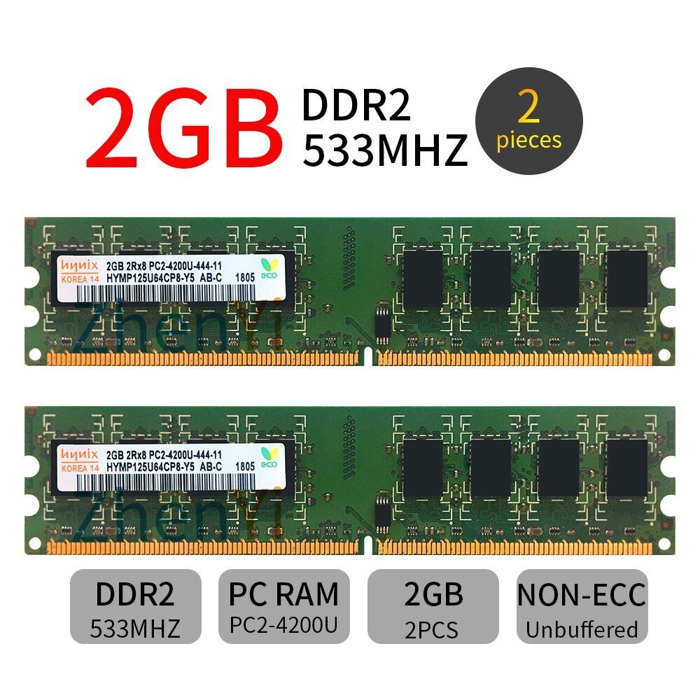 Hynix 4GB 2x 2GB DDR2 PC2-4200U 533MHz 2Rx8 CL4 PC DIMM RAM Desktop Memory RAM
