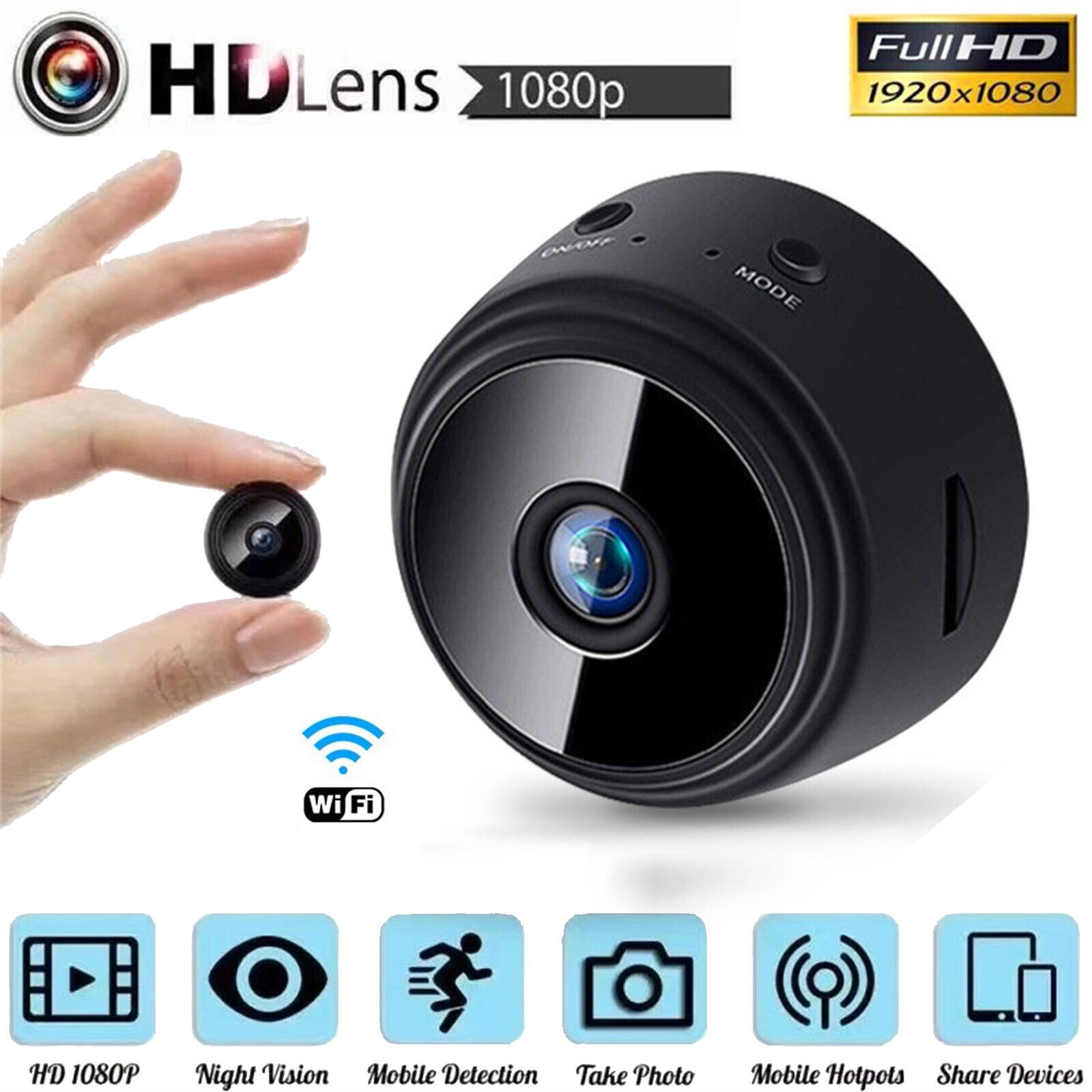 Mini 1080P Wifi Security Camera Detects Cam HD Motion Night Wireless A9 Webcam