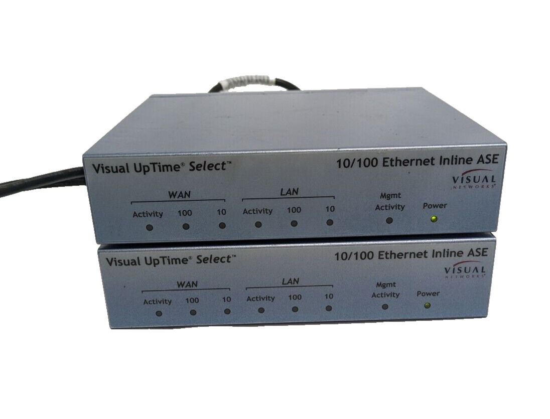 Pair of (2) Visual Networks 807-0122 UpTime Select 10/100 Ethernet Insline ASE
