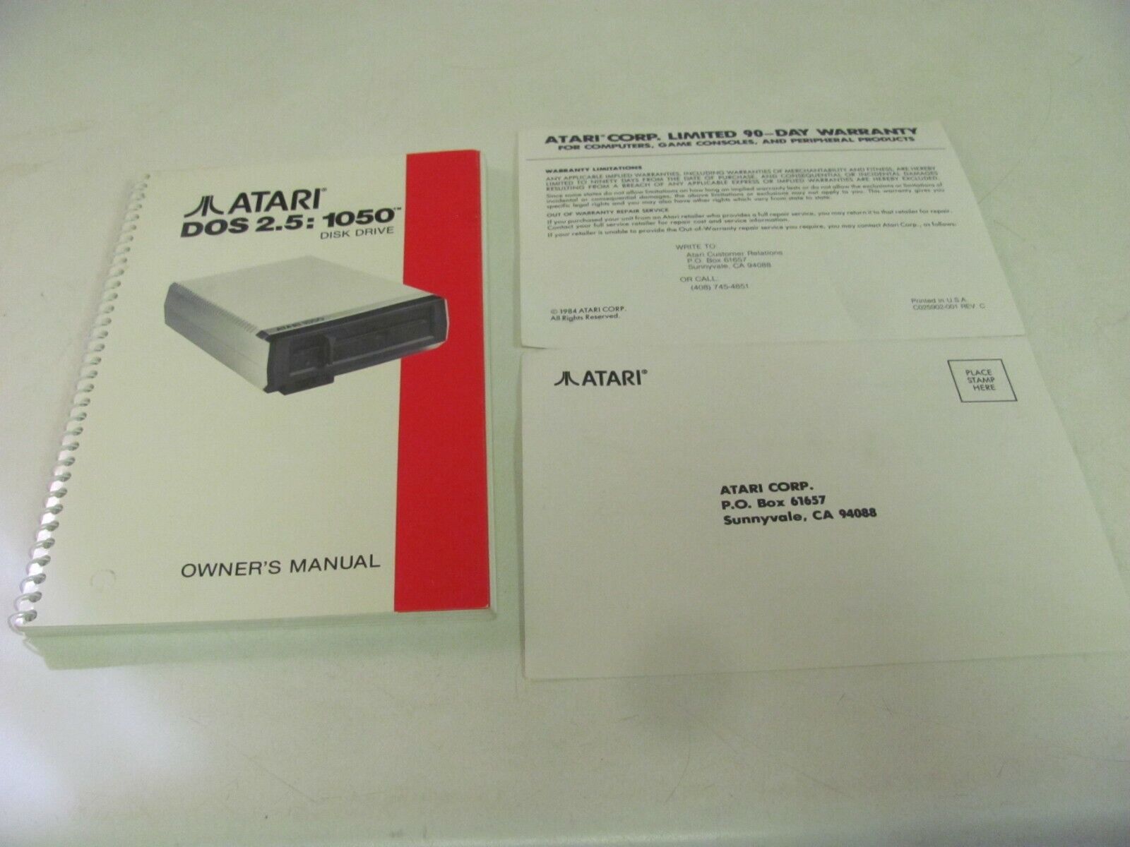 Original Atari OWNERS MANUAL for 1050 disk drive w/DOS 2.5  800/XL/XE
