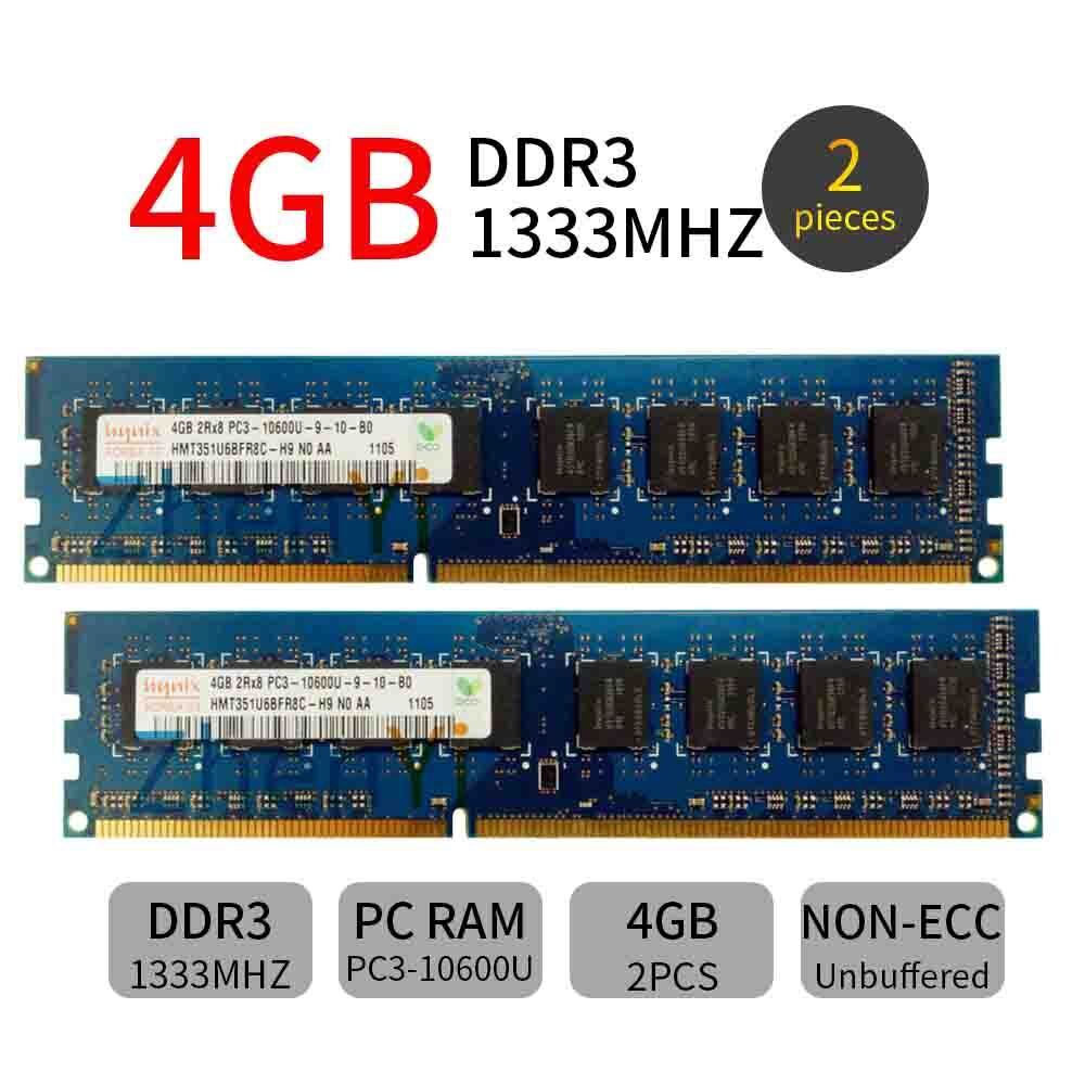 8GB Kit 2x 4GB 2Rx8 DDR3 PC3-10600U HMT351U6BFR8C-H9 1333MHz DIMM RAM For Hynix