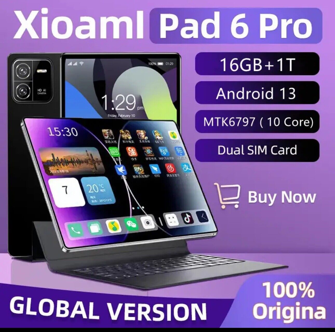 Original Global Version Pad 6 Pro Android 13 Tablet PC 16GB Ram 1Terabyte Memory