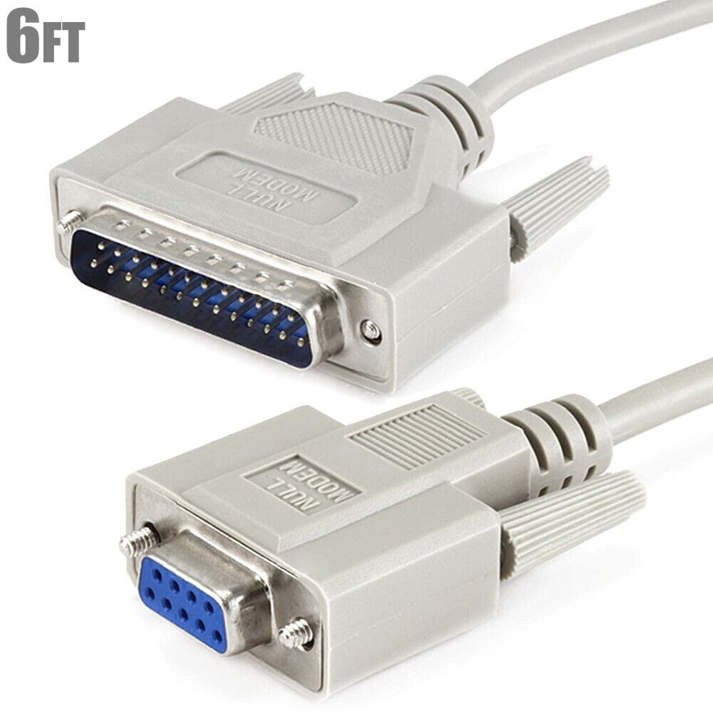 6FT Serial RS232 9-Pin DB9 Female to 25-Pin DB25 Male Molded Null Modem Cable PC