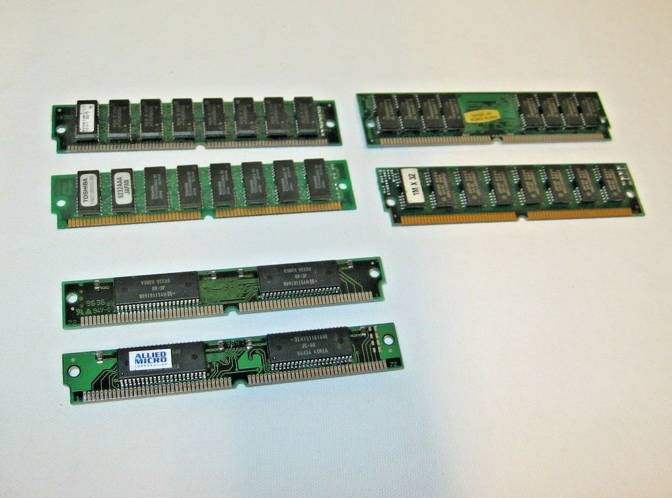 Lot 6 Vintage Memory RAM Stick Various Brands Sizes Computer PC Micron Toshiba