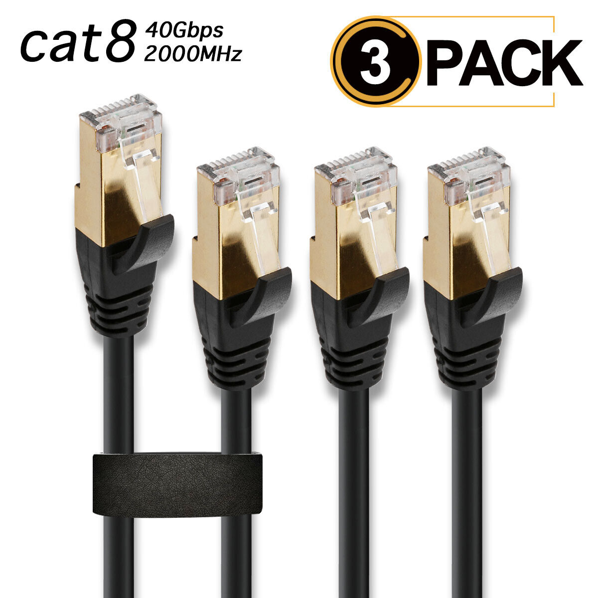 CAT 8 Ethernet Cable, 3ft (3 Pack) Network Cord with Gold Plated RJ45 Connector