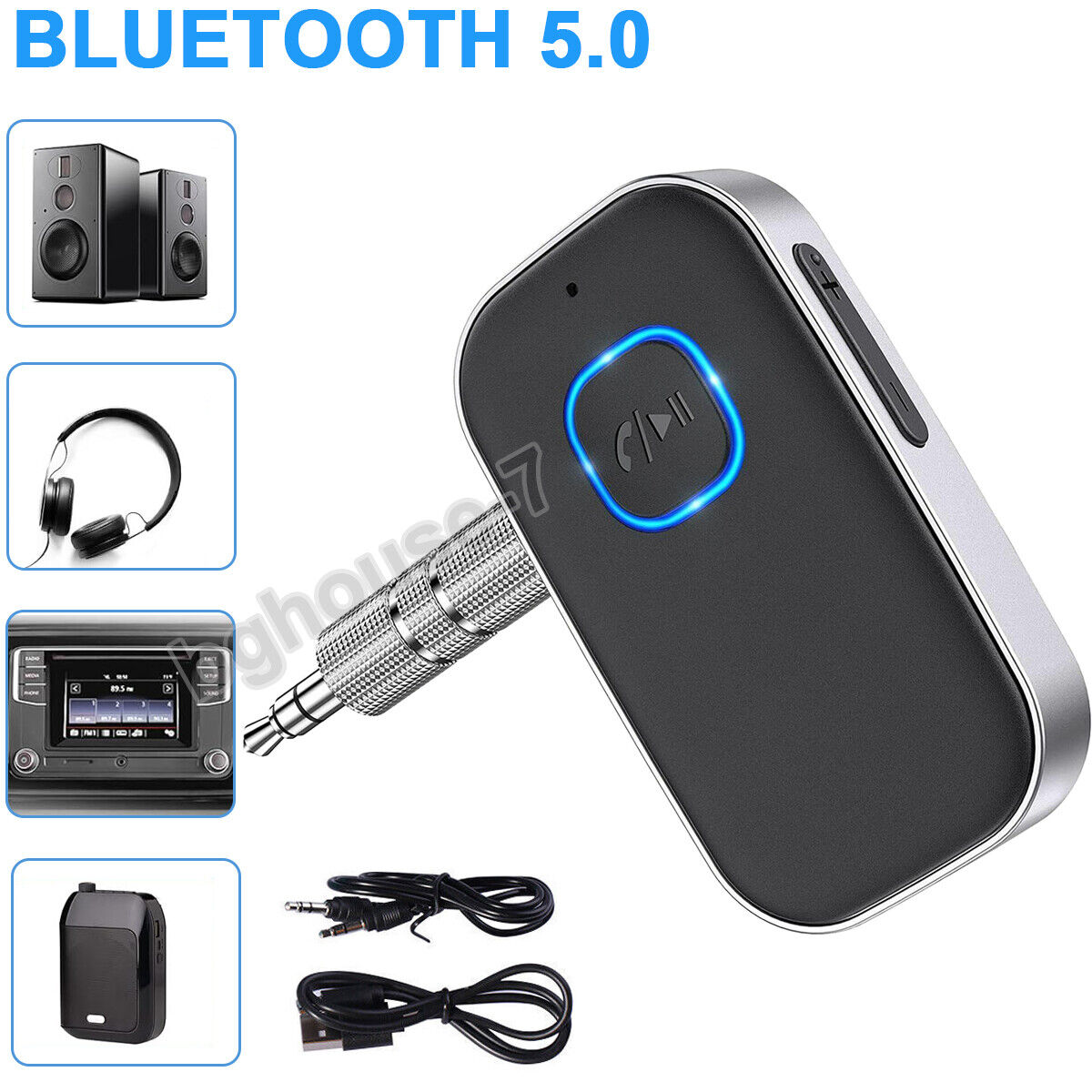 USB Wireless Bluetooth 5.0 Audio Receiver 3.5mm Aux Adapter for Car Headphone PC