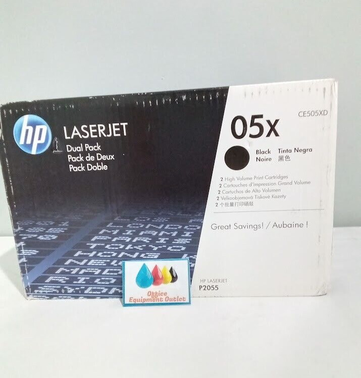 HP 05X 2-pack High Yield Black Original LaserJet Toner Cartridges, CE505XD