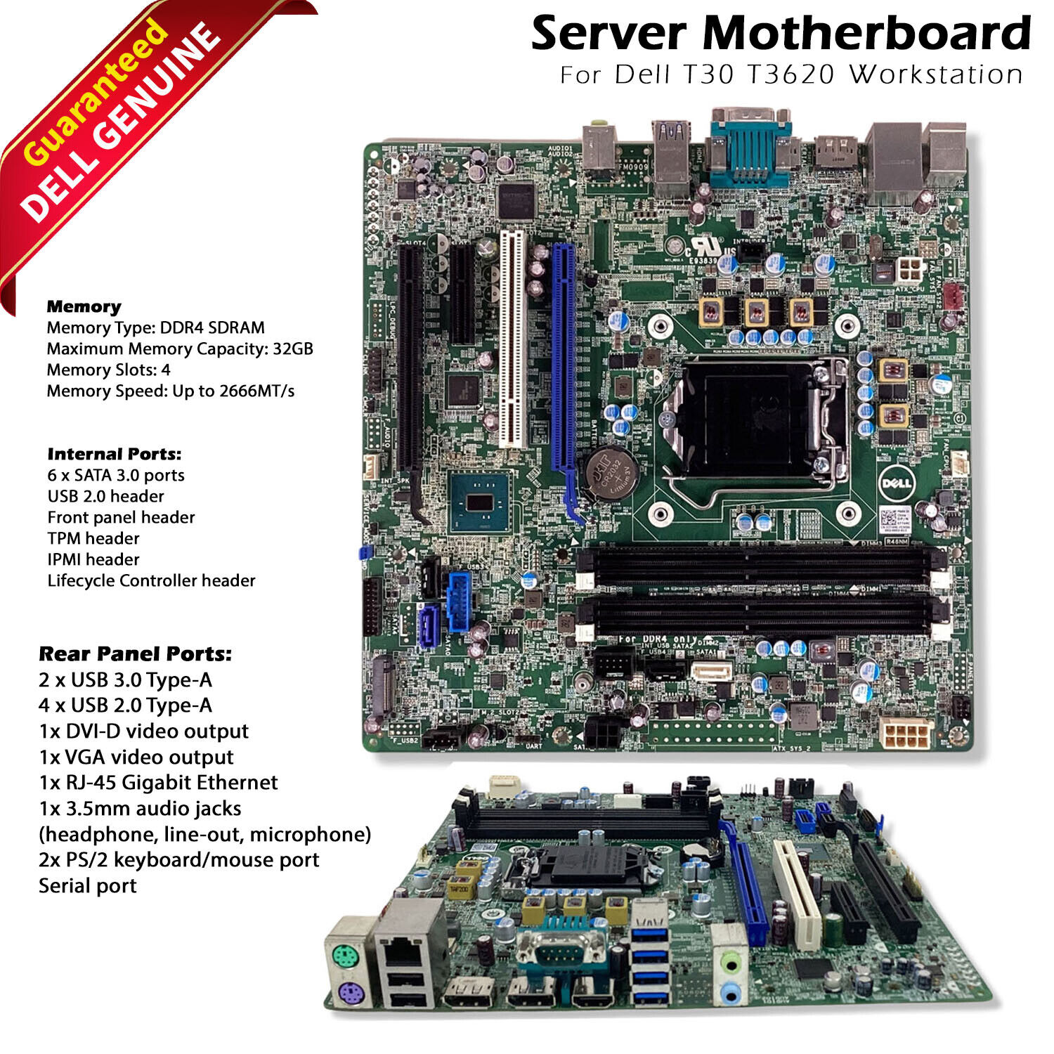 Dell PowerEdge T30 Mini Tower Intel LGA 1151 Ddr4 SDRAM Server Motherboard 7T4MC