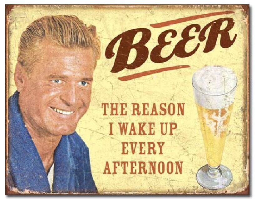 Beer The Reason I Wake Up FUNNY TIN SIGN metal poster home bar wall decor 1749