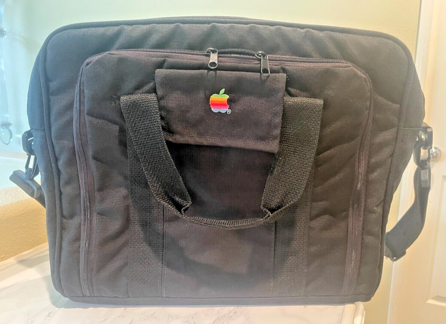 Vintage Apple Black Laptop Messenger Bag - 18” X 13” - Rainbow Bite APPLE Logo