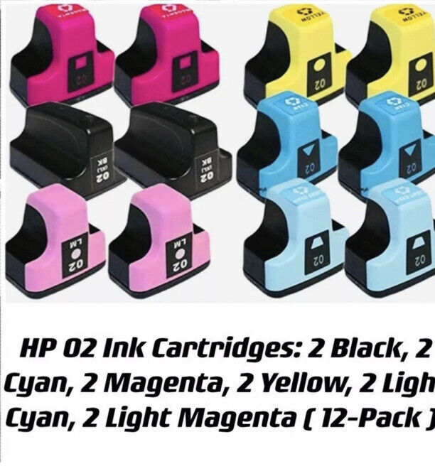 12 Pack HP 02 Ink Cartridges for Photosmart C5180 C6180 C6280 C7280 8230 Printer