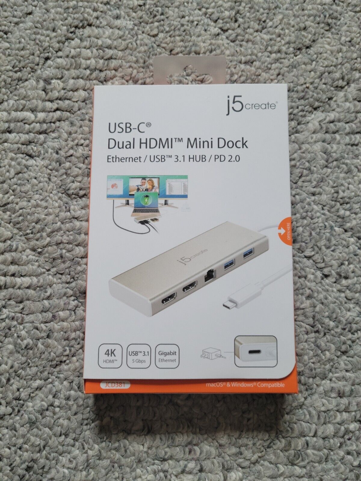 j5Create JCD381 USB-C Dual HDMI Mini Dock w/ Ethernet (E10033427)
