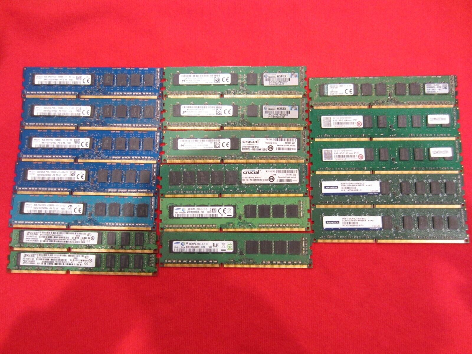 Lot of 18pcs Samsung,SKhynix,Micron 8GB PC3-10600E/12800E  ECC Desktop Memory
