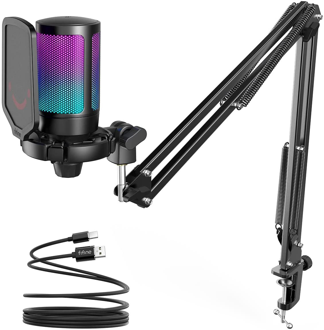 RGB Microphone, Podcast Condenser Mic with Boom Arm Twitch Online Gamer Youtuber