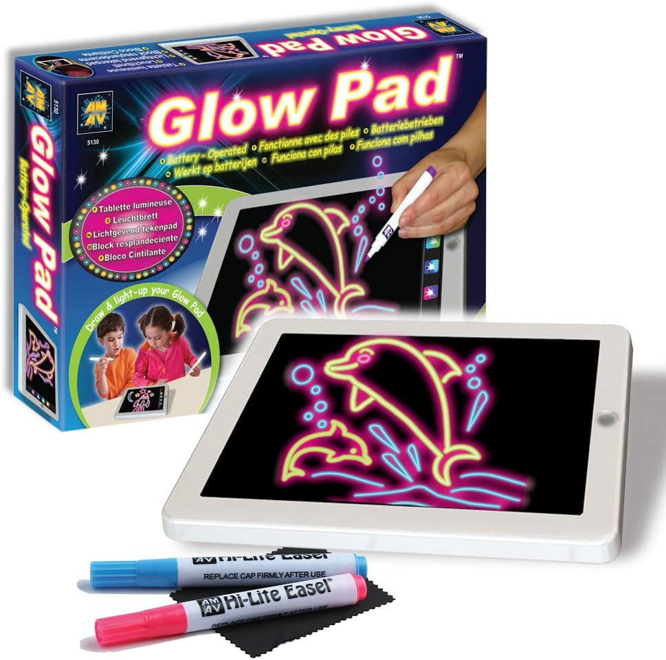 Glow Pad - Portable Hi-Tech Drawing Board for Kids Toy Tablet-Size with 7 Interc