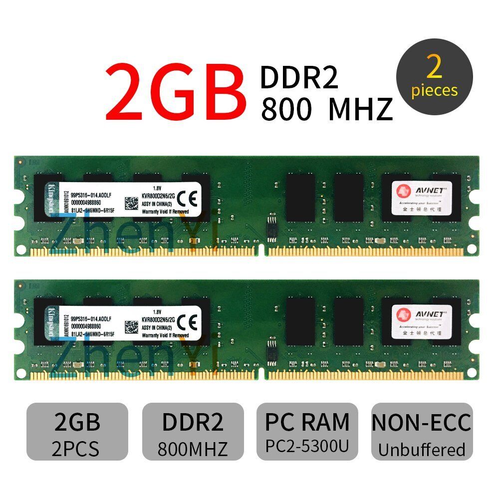 Kingston 4GB 2x 2GB KVR800D2N6/2G PC2-6400 DDR2 800MHz DIMM Desktop Memory RAM