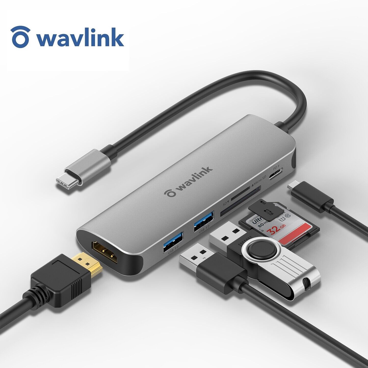 Wavlink 4K HDMI 6-in-1 USB-C Hub/Adapter for Windows&Mac/SD Cards Reader/65W PD