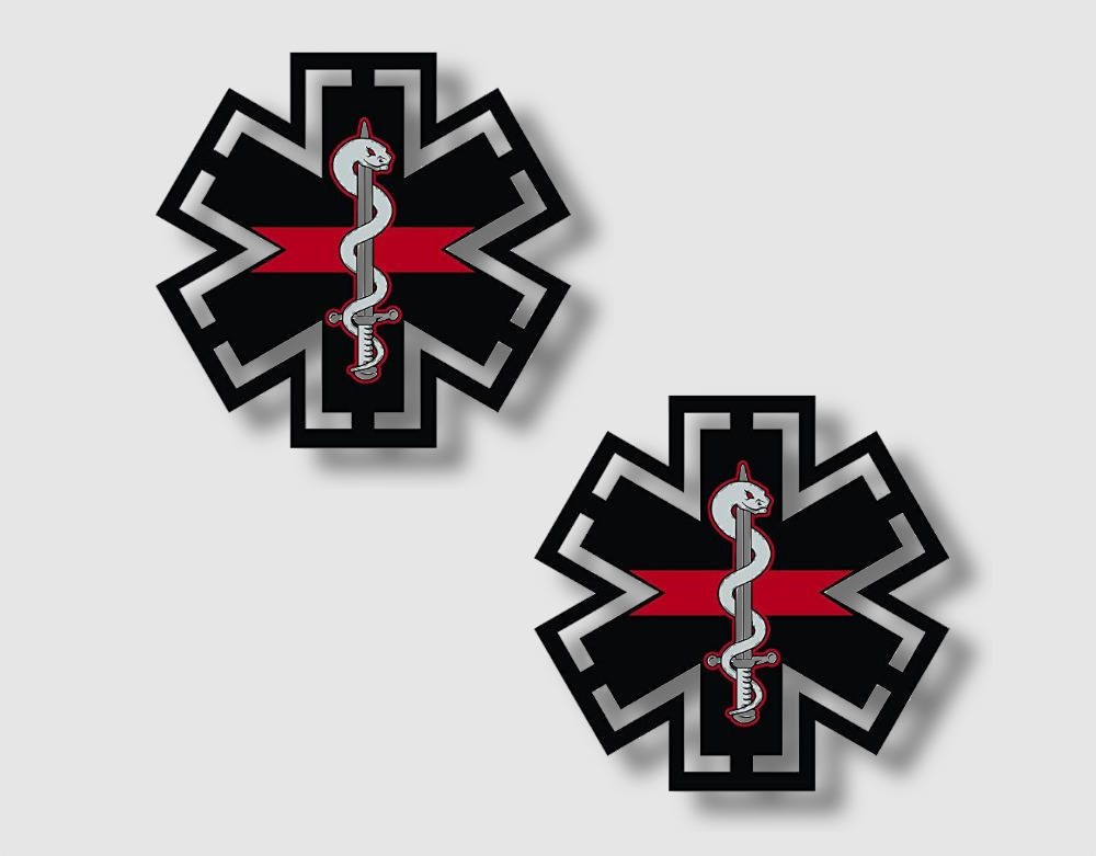 Firefighter EMS Thin Red Line Star of Life Sticker Decal (Select your Size)