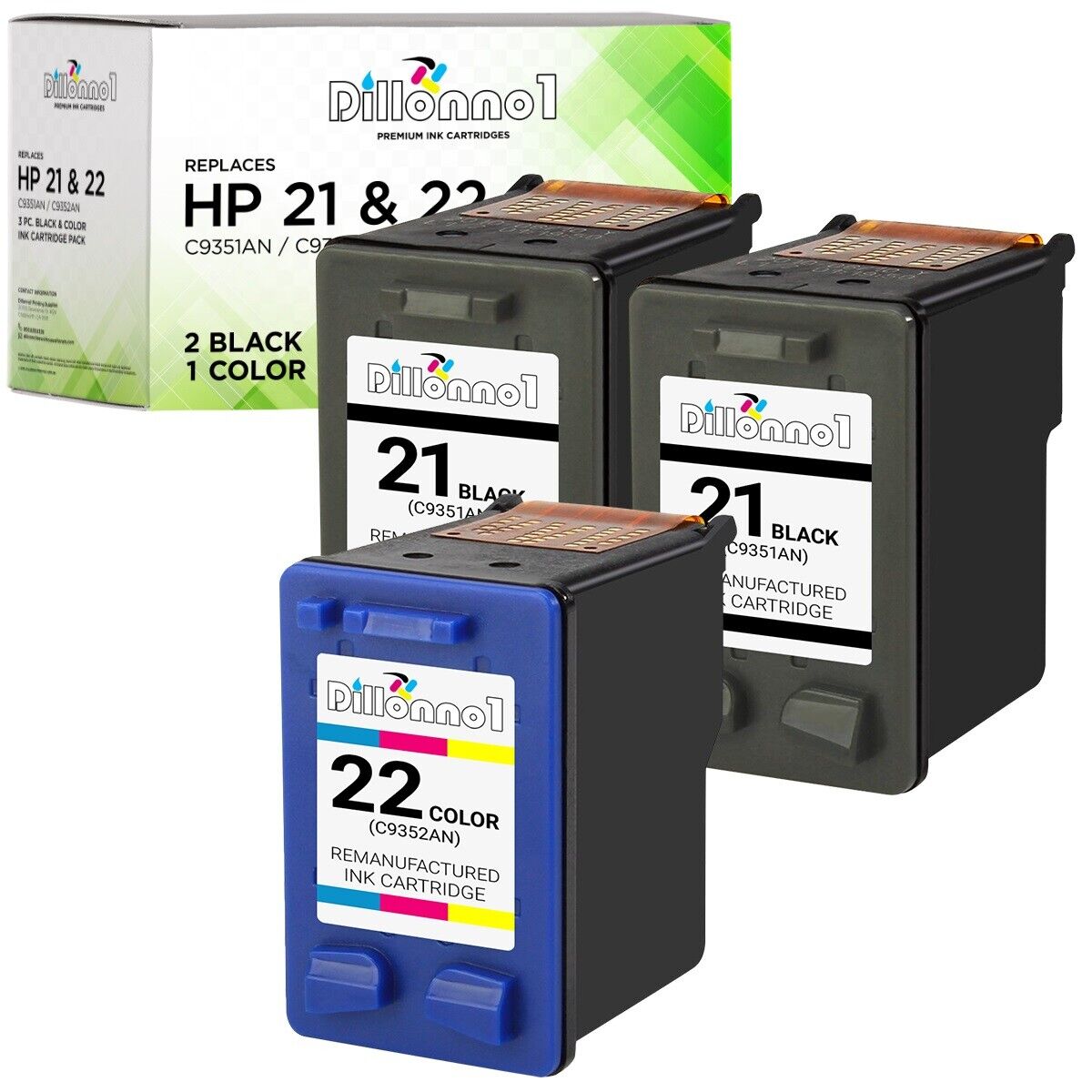 3PK for HP 21 HP 22 Ink Cartridges FAX 1250 3180 PSC 1219 1401 1406 1410 1415