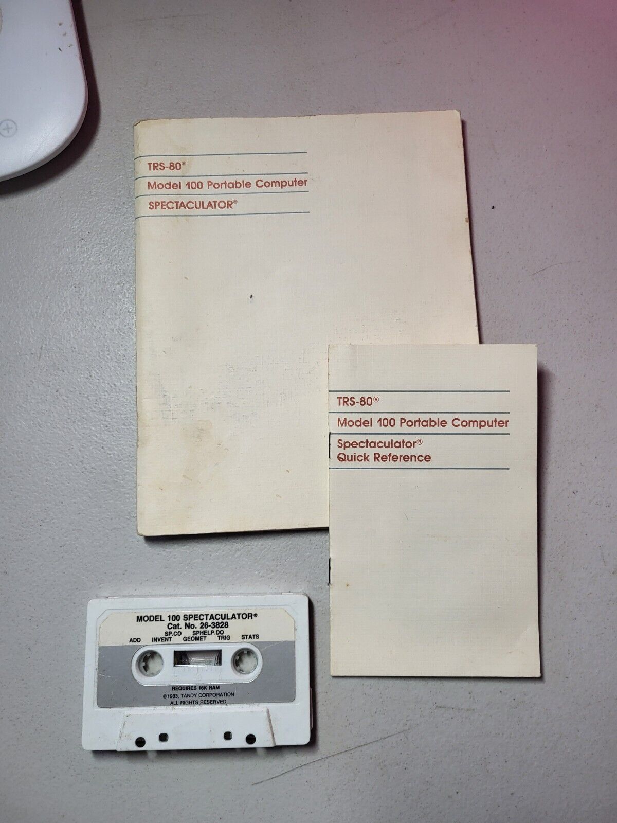 Vintage Radio Shack TRS-80 Model 100 Spectaculator cassette 26-3828 W manuals