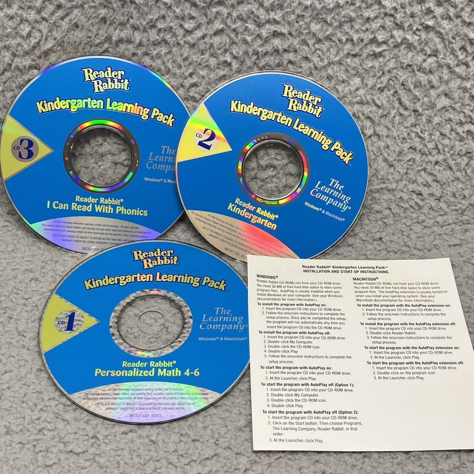 Reader Rabbit Kindergarten CD-ROM Lot Personalized Math Read with Phonics PC MAC