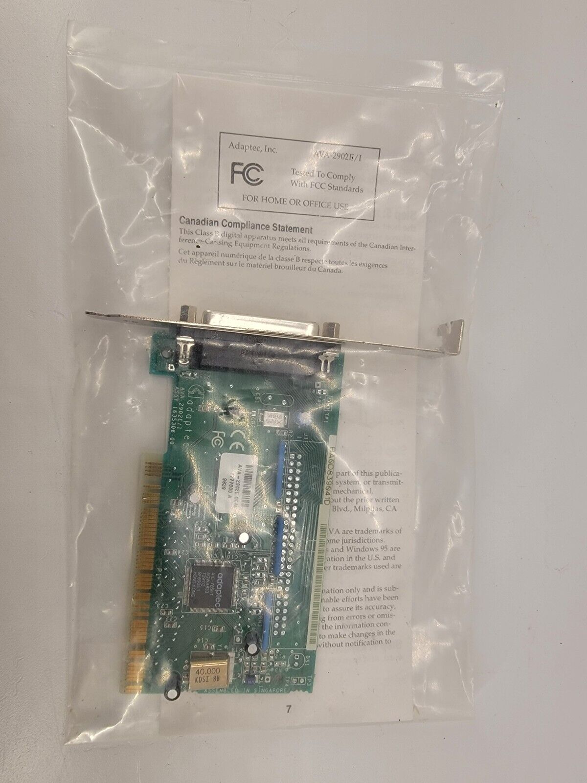 NOS Vintage NEW Adaptec AVA-2902E/I PCI SCSI Controller Card ASSY 1635306-00