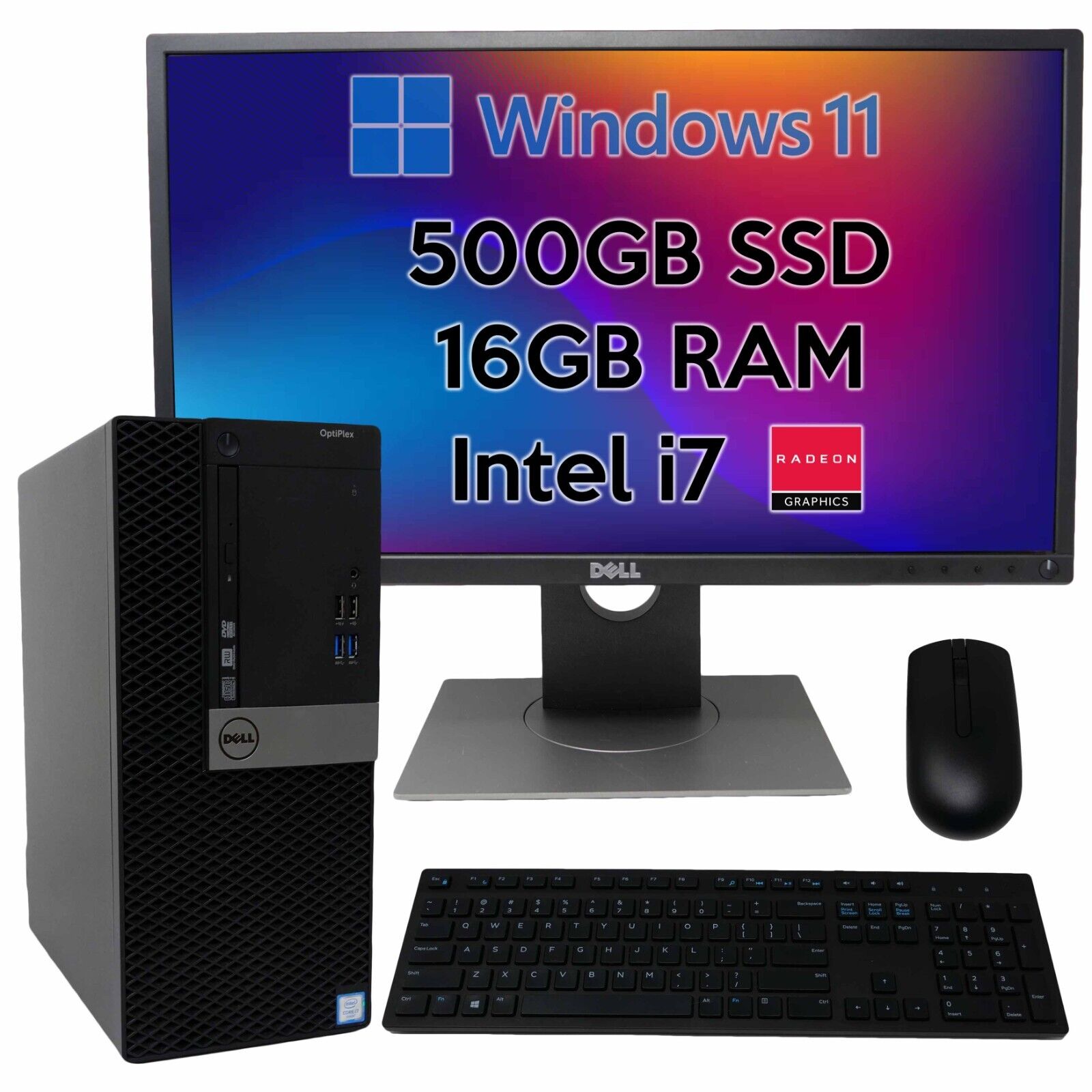 Dell i7-6700 Desktop Computer PC 500GB SSD 16GB AMD Radeon Windows 11 Very Good