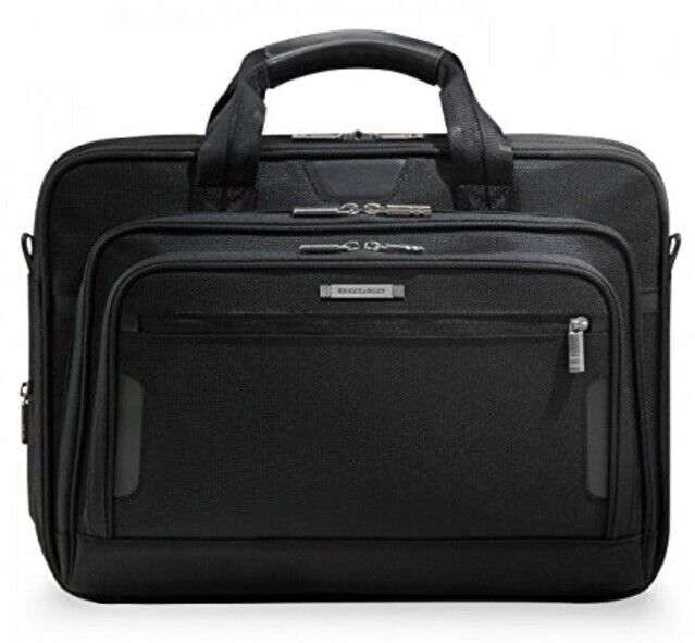 Briggs & Riley @Work Three Gusset Medium Expandable Briefcase Travel Bag Black