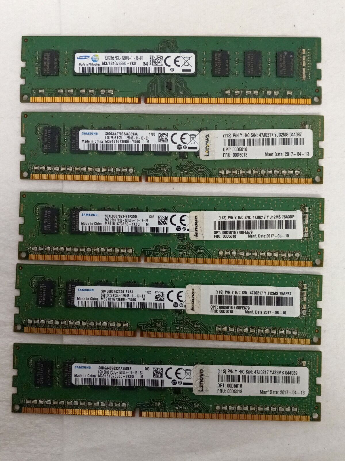 Lot of 5Pcs 8GB Samsung 2RX8 PC3L Desktop Memory RAM Total: 40GB (5x 8GB)