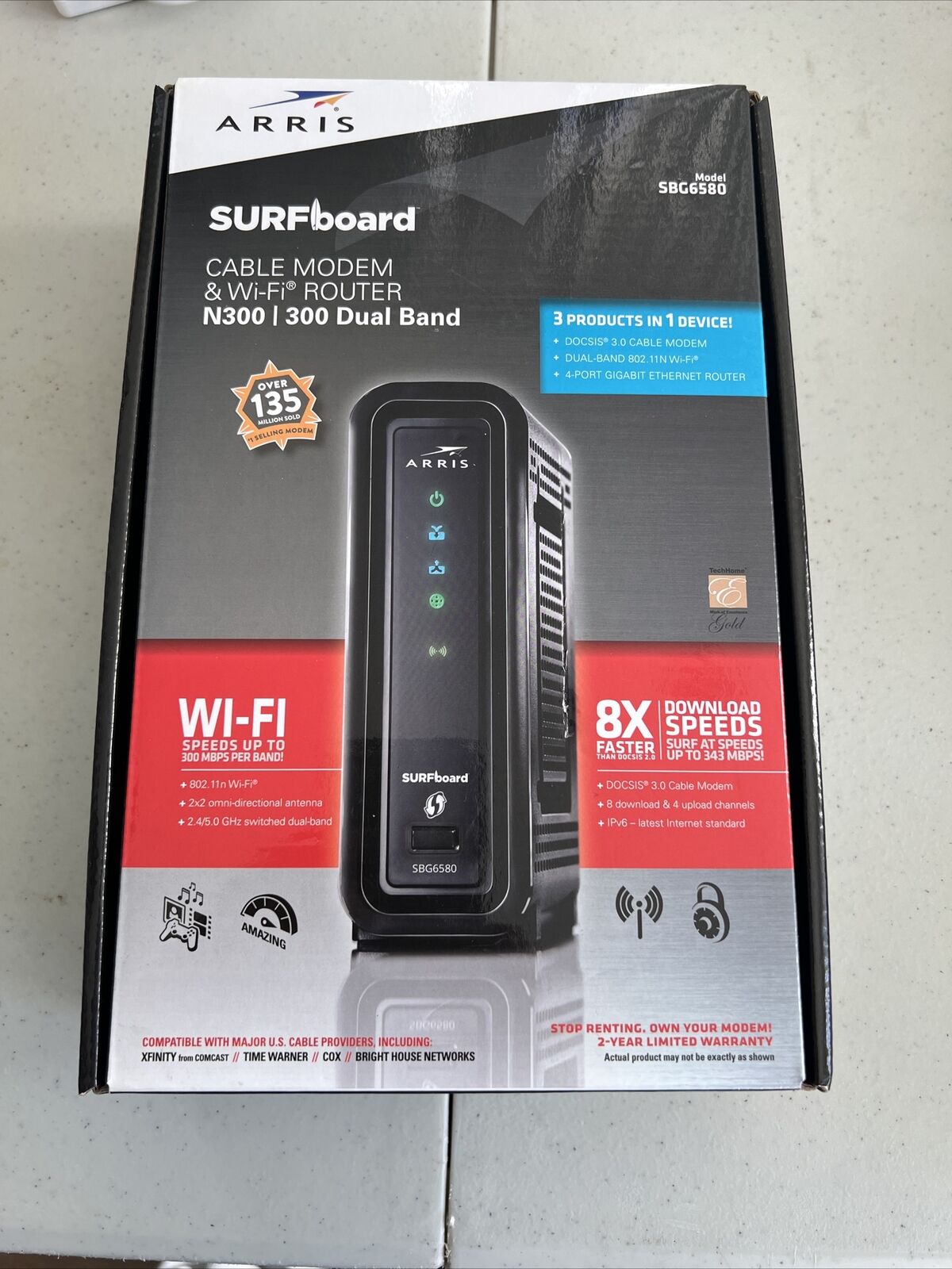 ARRIS Surfboard SBG-6580 N300/300 Dual Band Wireless Cable Modem & WI-FI Router
