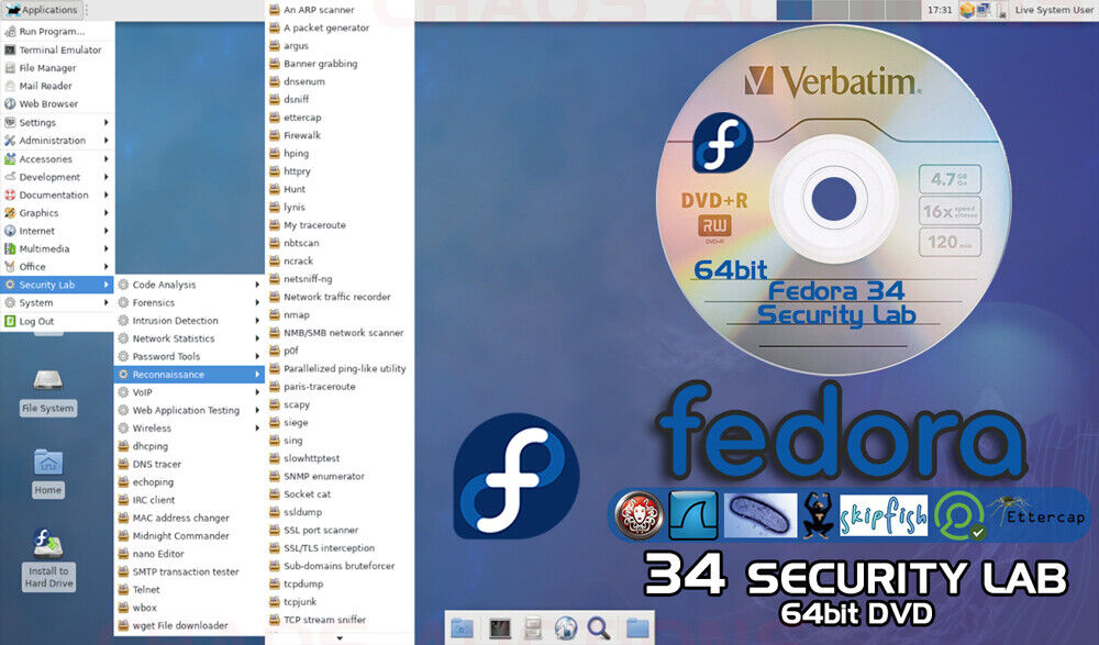 FEDORA 34 Workstation LABS LINUX INSTALL & LIVE DVD Editions